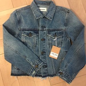 Reformation denim jacket with cut off hem
